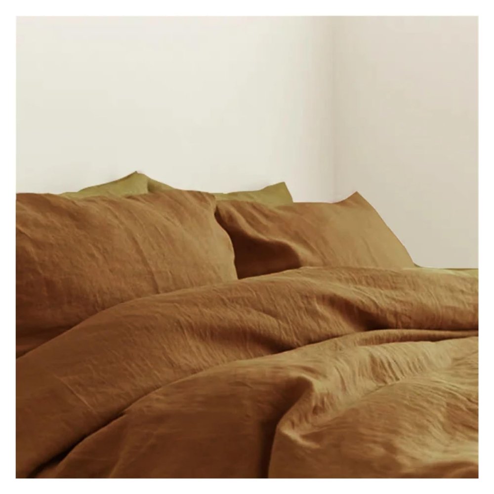 QuKan Bed, Natural France Linen Duvet Cover Set, 100% Washed, Flax Quilt Cover Sheet and Pillowcase, Breatherable Soft, Farmhouse Bedding, Full Size 4PCS, MM-102