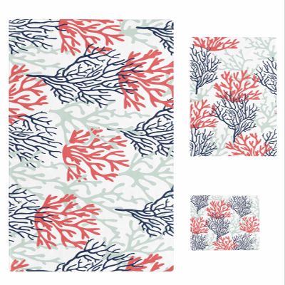 Bath Towel Sets,Summer Red Navy Blue Coral White Bathroom Towels Soft Hand Towel Washcloth Cotton Towel Set,Absorbent Soft Bath Set for Hotel Beach Pool Coastal Marine Theme Sealife Towels
