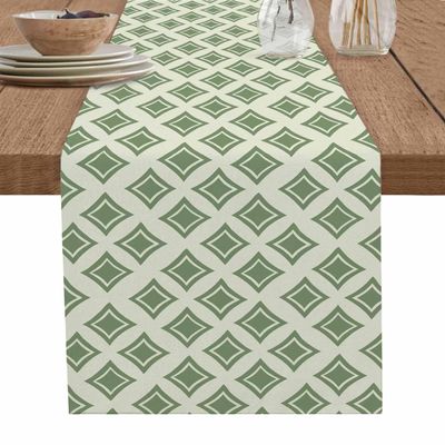 Abstract Green Table Runner 120 Inches Long for Dining Table, Washable Cotton Linen Farmhouse Table Runners Dresser Scarf for Kitchen Party Holiday Modern Contemporary Minimalism Art