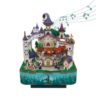 Tonecheer Wooden Music Box Puzzle for Adults,DIY Rotating Music Box Kit 3D Creative Musical Puzzle Crafts Model Building Kits Desk Decor for Teens Kids Birthday Gift (Magical Castle)