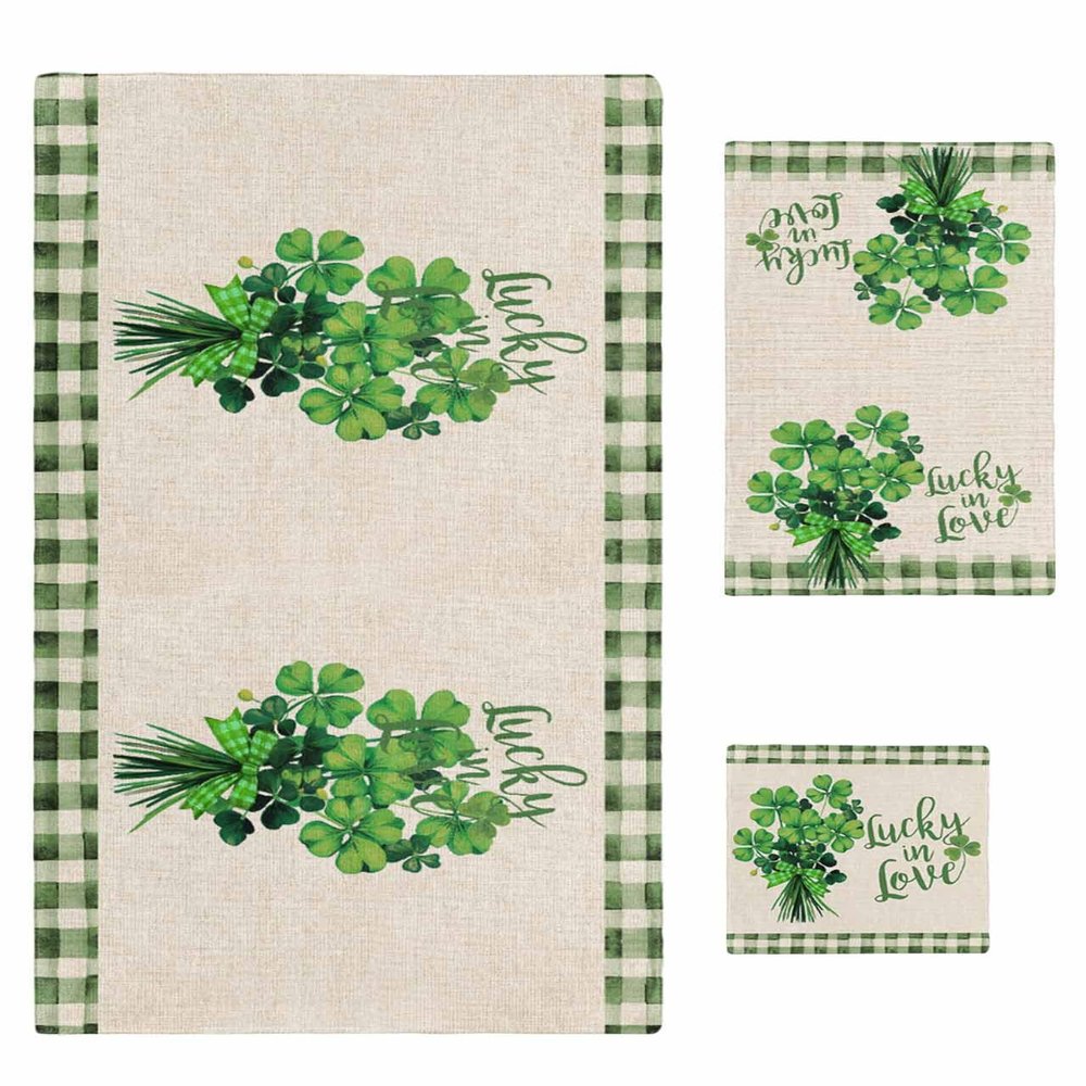 Bath Towel Sets,St. Patrick's Day Leaves Green Lucky Clover Bathroom Towels Soft Hand Towel Washcloth Cotton Towel Set,Absorbent Soft Bath Set for Hotel Beach Pool Retro Linen Buffalo Plaid Towels