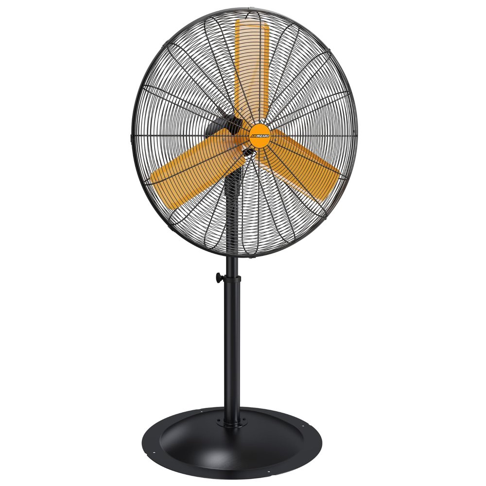 AIRWIZARD 30 inch Oscillating Industrial Pedestal Fan, 8550 CFM High Velocity Metal Commercial Standing Fan, 3 Speeds, Adjustable Height and Tilt, for Warehouse, Garage, Shop