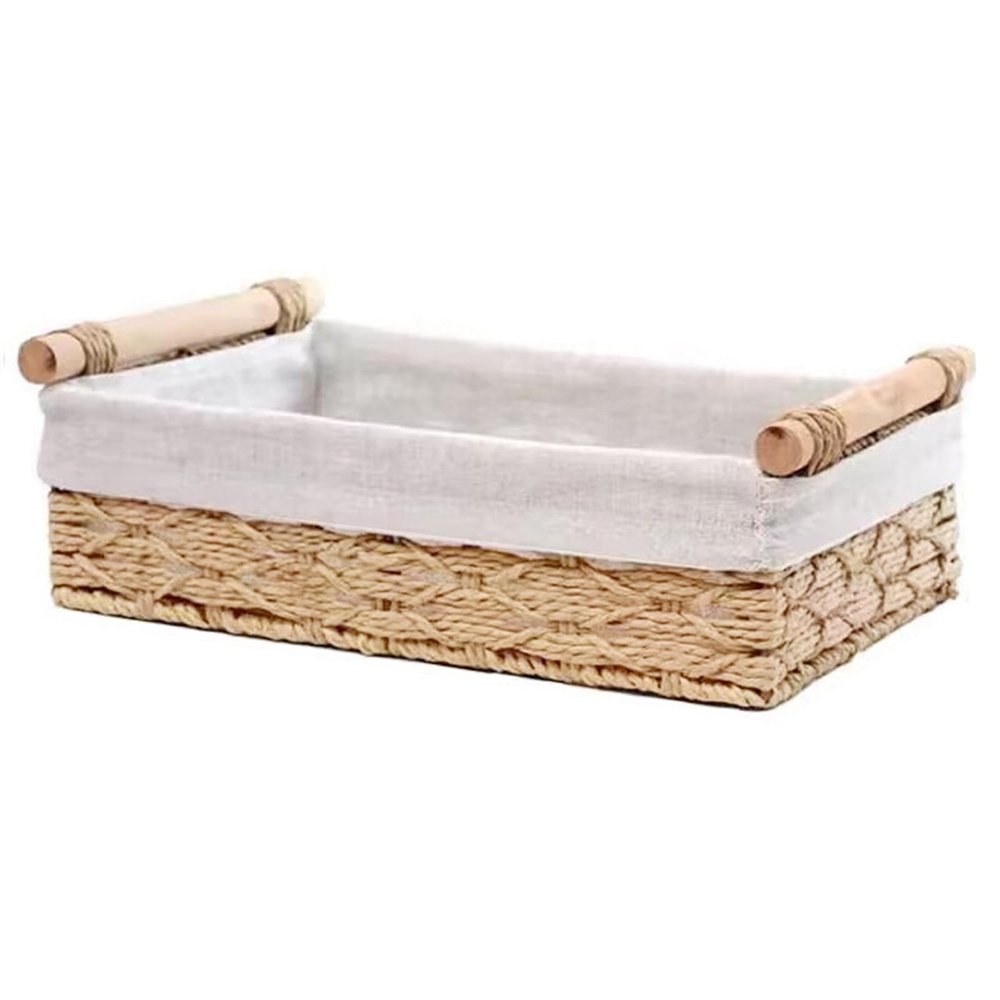 ulafbwur Woven Storage Basket, Vine Braided Desktop Storage Basket, Storage Organizer Basket, Wicker Basket with Handles, Large Capacity Organizer for Cosmetics, Home Office Storage Solution Beige La