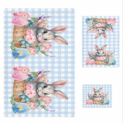 Bath Towel Sets,Easter Bunny Egg Floral Blue White Buffalo Plaid Bathroom Towels Soft Hand Towel Washcloth Cotton Towel Set,Absorbent Soft Bath Set for Hotel Beach Pool Rabbit Flower Towels