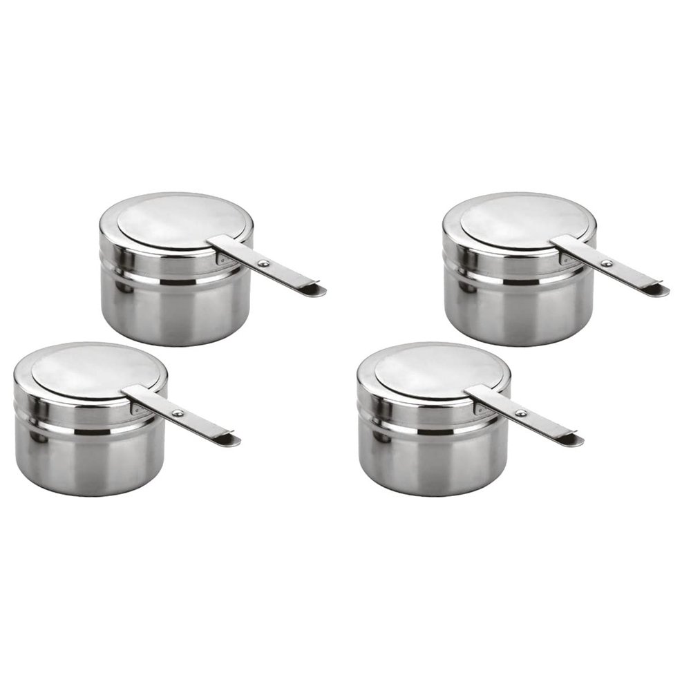PAREKS 4pcs Stainless Steel Fuel Holder with Cover Small Chafing Fuel Holders Round Fuel Box for Buffets BBQ Party/534
