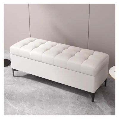 Bedroom Ottoman Bench Upholstered End of Bed Bench,Long Bed Bench with Storage,Modern Mid Century Storage Ottoman Bench for Window,Entryway,Living Room (Color : White, Size : 60CM)