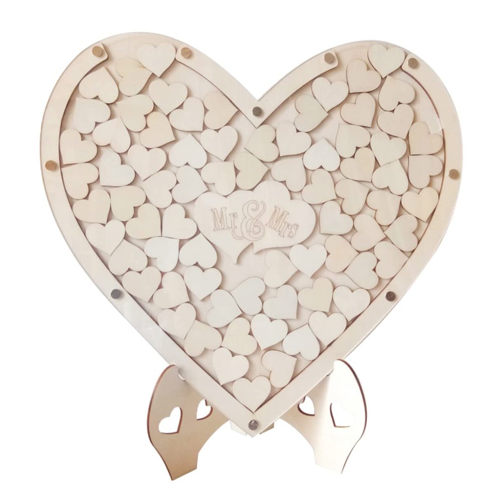 PRETYZOOM Wooden Hearts Wedding Sign-in Book DIY Heart Pattern Craft for Wedding and Decorations