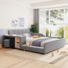 Tdewlye Modern Full Size Upholstered Grounded Bed Mother & Child Bed Velvet Fabric Upholstered Floor Platform Bed with Bedside Desk and Little Round Stool for Kids Teens Boys Girls (Gray-@9) view 1