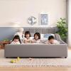 Tdewlye Modern Full Size Upholstered Grounded Bed Mother & Child Bed Velvet Fabric Upholstered Floor Platform Bed with Bedside Desk and Little Round Stool for Kids Teens Boys Girls (Gray-@9) view 3
