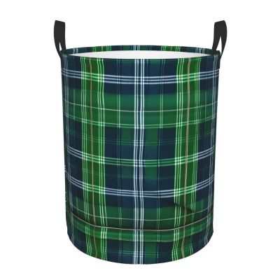 Blue Scottish Tartan Circular Hamper  Tall Printed Round Laundry Basket  Perfect for Laundry, Storage, and Organizing