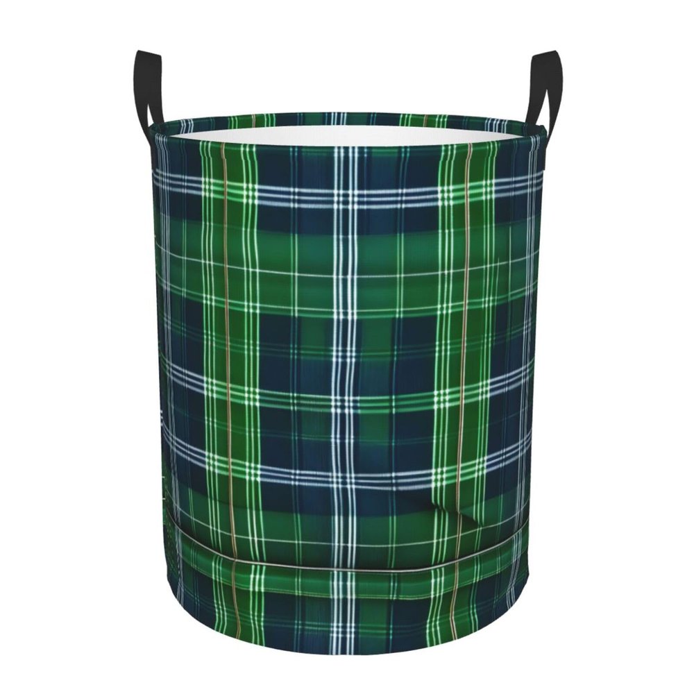 Blue Scottish Tartan Circular Hamper  Tall Printed Round Laundry Basket  Perfect for Laundry, Storage, and Organizing