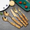 40-piece gold bamboo silverware set, bamboo handle flatware set for 8, stainless steel cutlery set for dinner,forks and spoons utensils to gorecommened hand washing view 1
