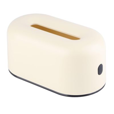 Tissue Box Holder, Simple Cream Yellow Napkin Box Cover, Wide Opening Plastic Facial Tissue Dispenser, Waterproof Paper Box Case, Tissue Container for Office Bedroom Living Room