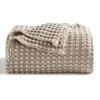 Bedsure Bundle of Cotton Waffle Blanket Taupe and Navy King view 2