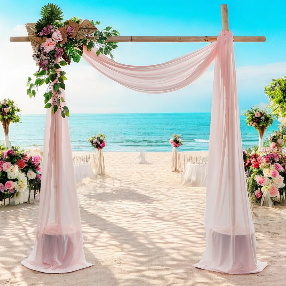 MDS Pack of 1 Wedding Arch Drape Panel (30" Width x 100ft Long) Sheer Chiffon Arbor Canopy Drapery Fabric for Wedding Ceremony Reception Decoration Party Ceiling Backdrop Curtain Swag - Dusty Rose
