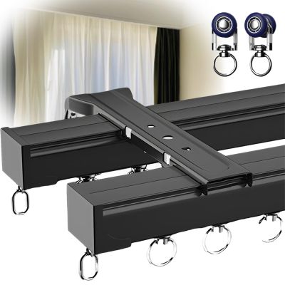 Curtain Rail 1-6 Meter, Aluminium Curtain Rail Ceiling Track, Heavy Duty Double Conjoined Curtain Track Set, Ceiling Or Wall Mount, Double Curtain Track for Office Home Hospital, Curtain Track System