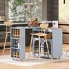KTATK Rolling Kitchen Island with LED Lights and Extended Table,Storage Cart on Wheels W/Power Outlets & 2 Fluted Glass Doors,A Compartment,Side 3 Open Shelves,for Home Dining Room,Grey view 1