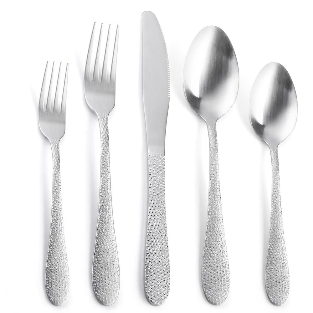 Hammered Silverware Set for 8 Luxury Beautifully Handle Flatware Set 40 Pieces Elegant Tableware Set 18/10 Stainless Steel Cutlery Utensil Sets for Home Restaurant Dishwasher Safe