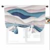 Abstract Tie Up Curtains for Small Windows, Modern Geometric Ombre Blue Pink Ocean Wave Stripe Adjustable Shade Valance Light Filter Rod Pocket Curtains for Living Room, W42xL54 Inches, 1 Panel view 2