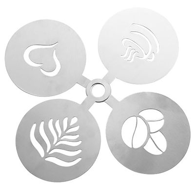 4 Pcs Stainless Steel Coffee Decorating Stencils Barista Coffee Stencils Coffee Art Templates for Cappuccino Chocolate Silver