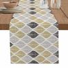 Abstract Geometric Leaves Table Runner 90 Inches Long for Dining Table, Washable Cotton Linen Farmhouse Table Runners Dresser Scarf for Kitchen Party Holiday Modern Nordic Gray Black Gold view 1
