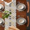 Abstract Geometric Leaves Table Runner 90 Inches Long for Dining Table, Washable Cotton Linen Farmhouse Table Runners Dresser Scarf for Kitchen Party Holiday Modern Nordic Gray Black Gold view 2