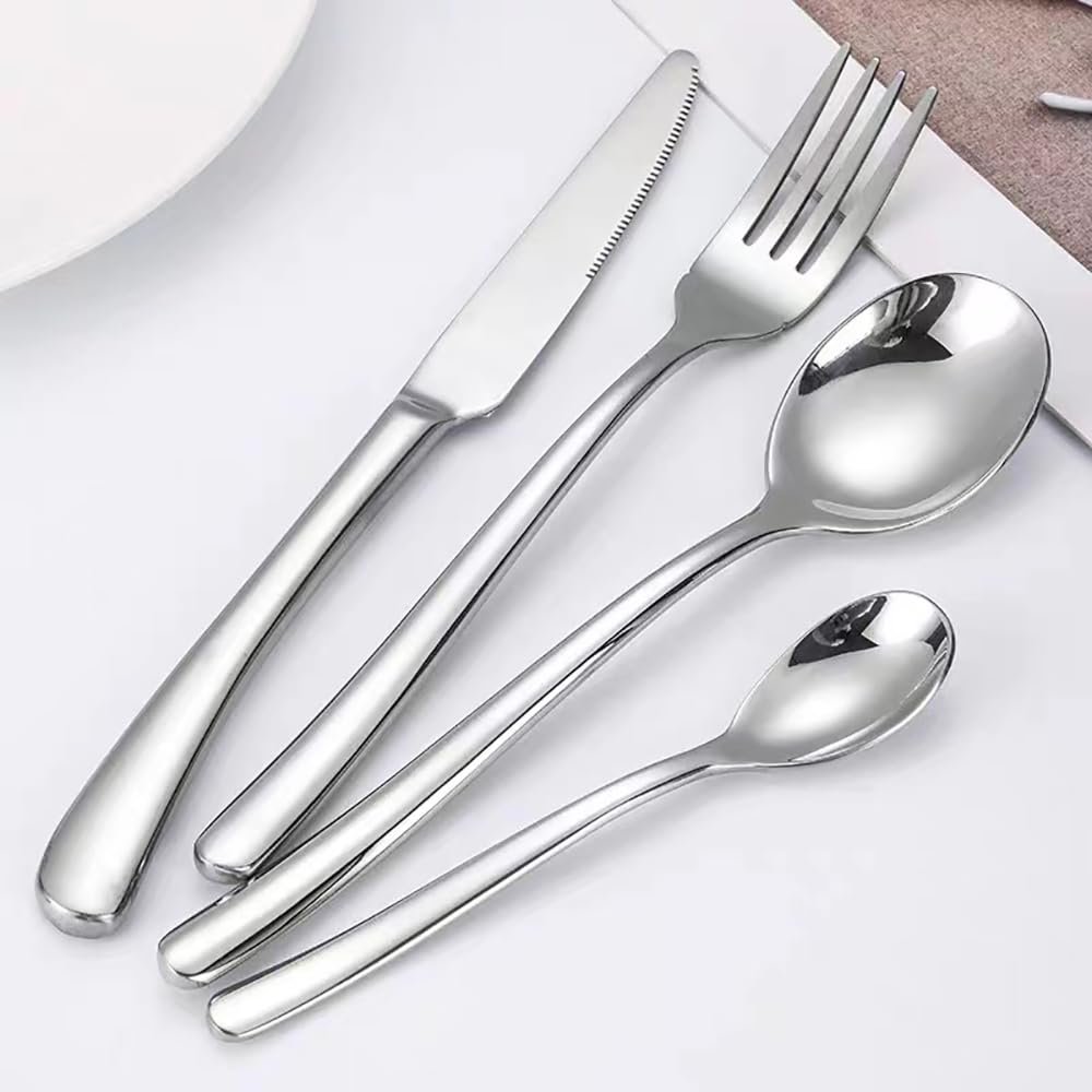 Silverware Set for 12 Luxury Beautifully Rounded Handle Flatware Set 48 Pieces Elegant Tableware Set 18/10 Stainless Steel Cutlery Utensil Sets for Home Restaurant Ergonomic Dishwasher Safe