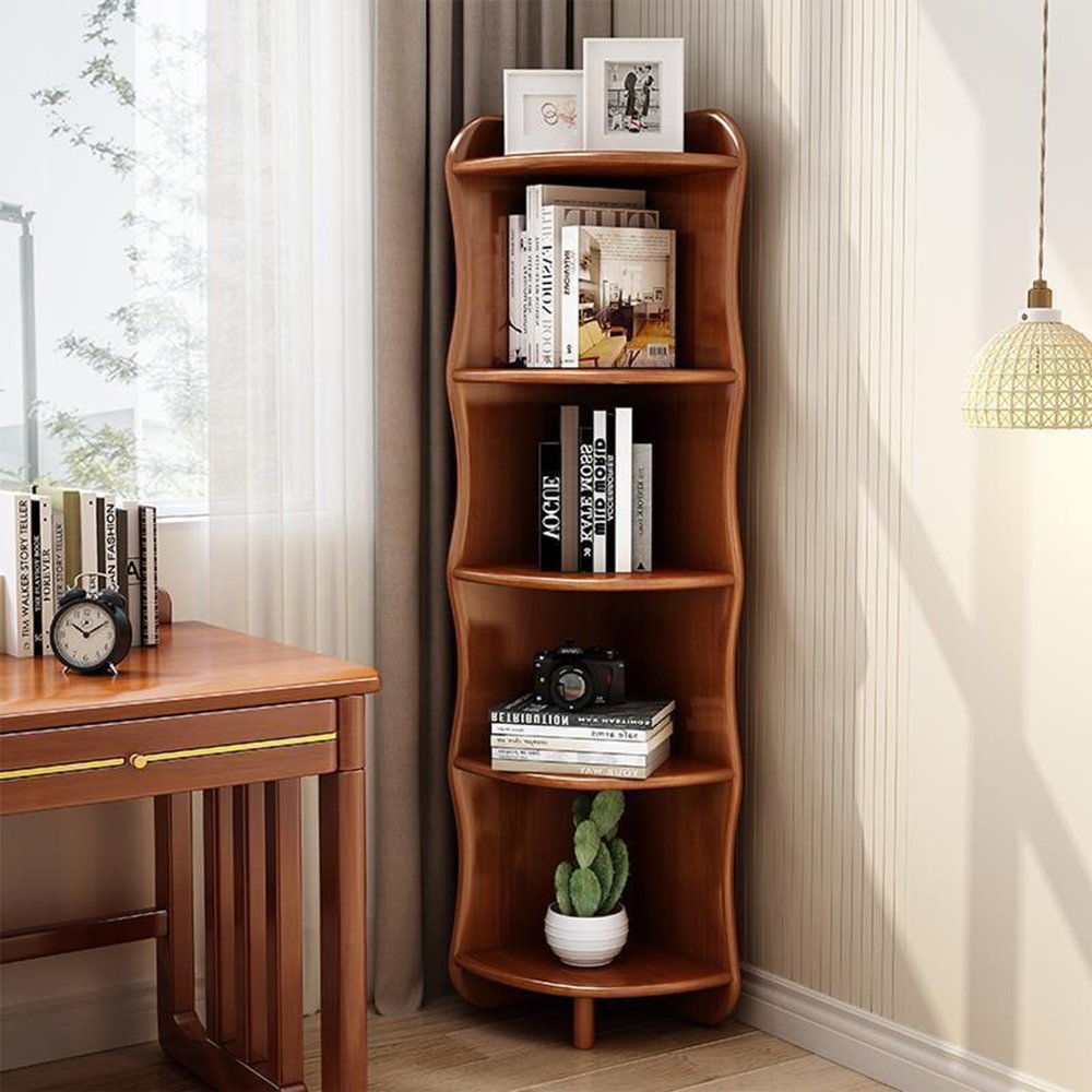 NRNQMTFZ Tall Narrow Bookcase with Shelves,Free Standing Storage Modern Bookshelf,Industrial Wood Bookcase,5-Tier Bookcase Storage Shelves(Walnut Color)