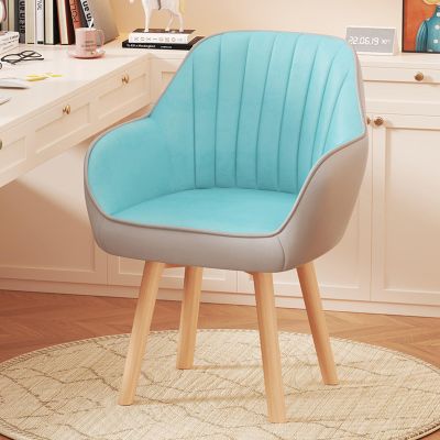 ESRADA Mid Century Modern Swivel Accent Chair, Upholstered Armchair, Desk Chair No Wheels with Sturdy Wood Legs for Small Space Home Office Slim Adult Blue lake1
