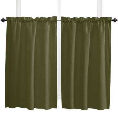54 Inch Long Tier Curtains for Kitchen, Solid Color Dark Olive Green Bathroom Window Curtains Rod Pocket Short Curtains Window Treatment Tiers for Living Room Farmhouse 2 Panels