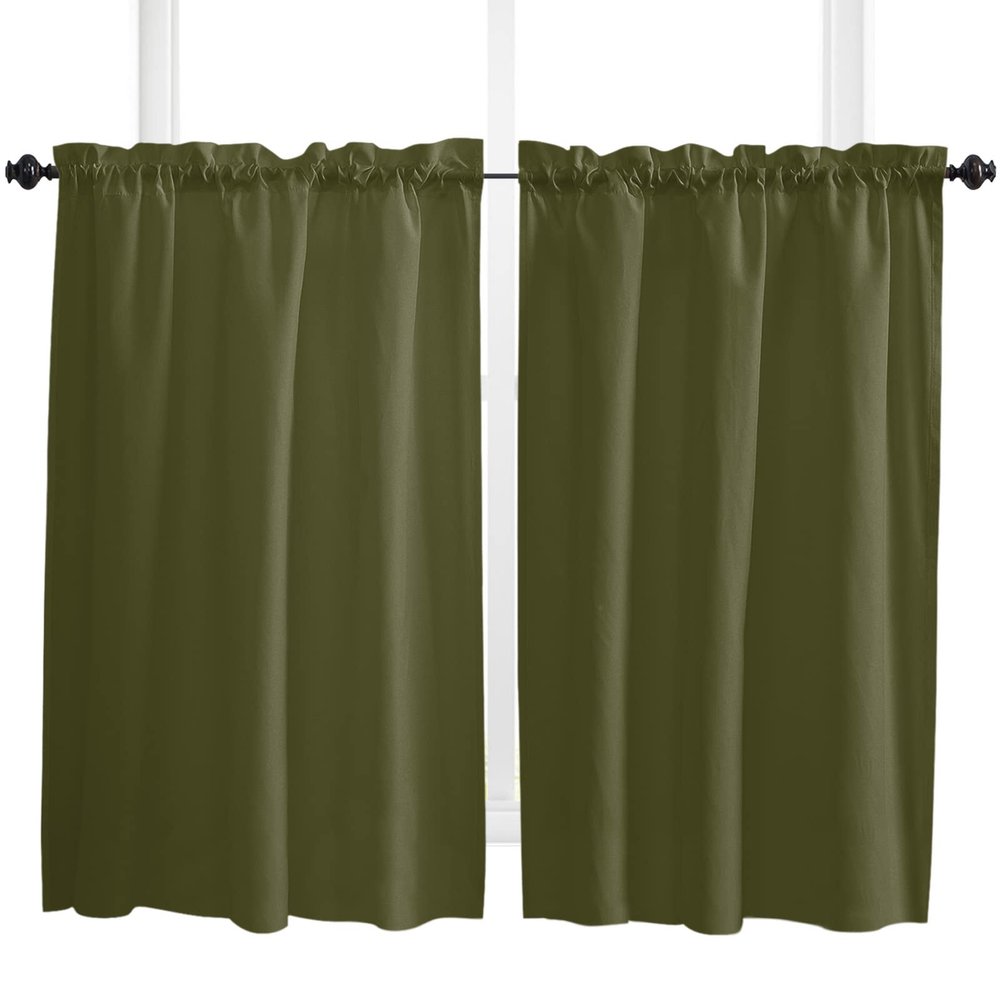54 Inch Long Tier Curtains for Kitchen, Solid Color Dark Olive Green Bathroom Window Curtains Rod Pocket Short Curtains Window Treatment Tiers for Living Room Farmhouse 2 Panels