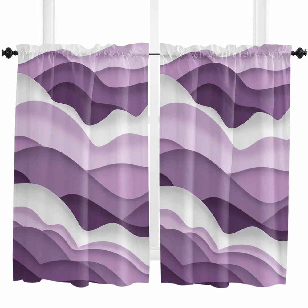 54 Inch Long Tier Curtains for Kitchen, Purple Ombre Abstract Geometric Ocean Waves Stripe Bathroom Window Curtains Rod Pocket Short Curtains Window Treatment Tiers for Living Room Farmhouse 2 Panels