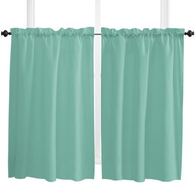 45 Inch Long Tier Curtains for Kitchen, Solid Color Medium Aqua Marine Bathroom Window Curtains Rod Pocket Short Curtains Window Treatment Tiers for Living Room Farmhouse 2 Panels