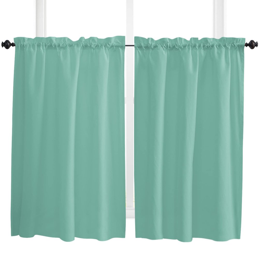 45 Inch Long Tier Curtains for Kitchen, Solid Color Medium Aqua Marine Bathroom Window Curtains Rod Pocket Short Curtains Window Treatment Tiers for Living Room Farmhouse 2 Panels