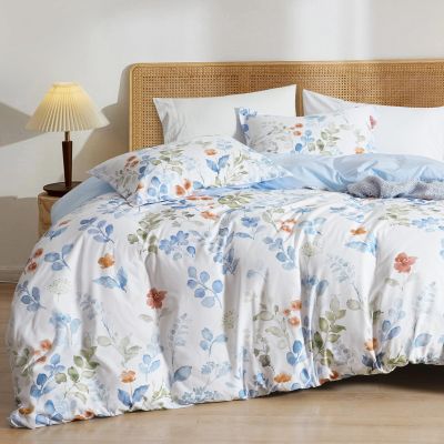 PHF Ultra Soft Paisley Duvet Cover King Size, Printed Bedding Set 3 Pieces, Comfy Farmhouse Pattern Duvet Cover Set with 2 Pillow Shams, Zipper Closure and 8 Ties, 104"x90", White & Blue