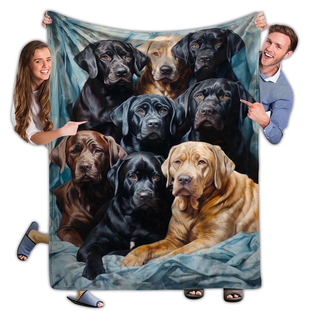 365CUSGIFTS Labrador Fleece and Sherpa Blanket, Pattern Soft Throw for Couch, Warm and Lightweight for All Seasons, Queen