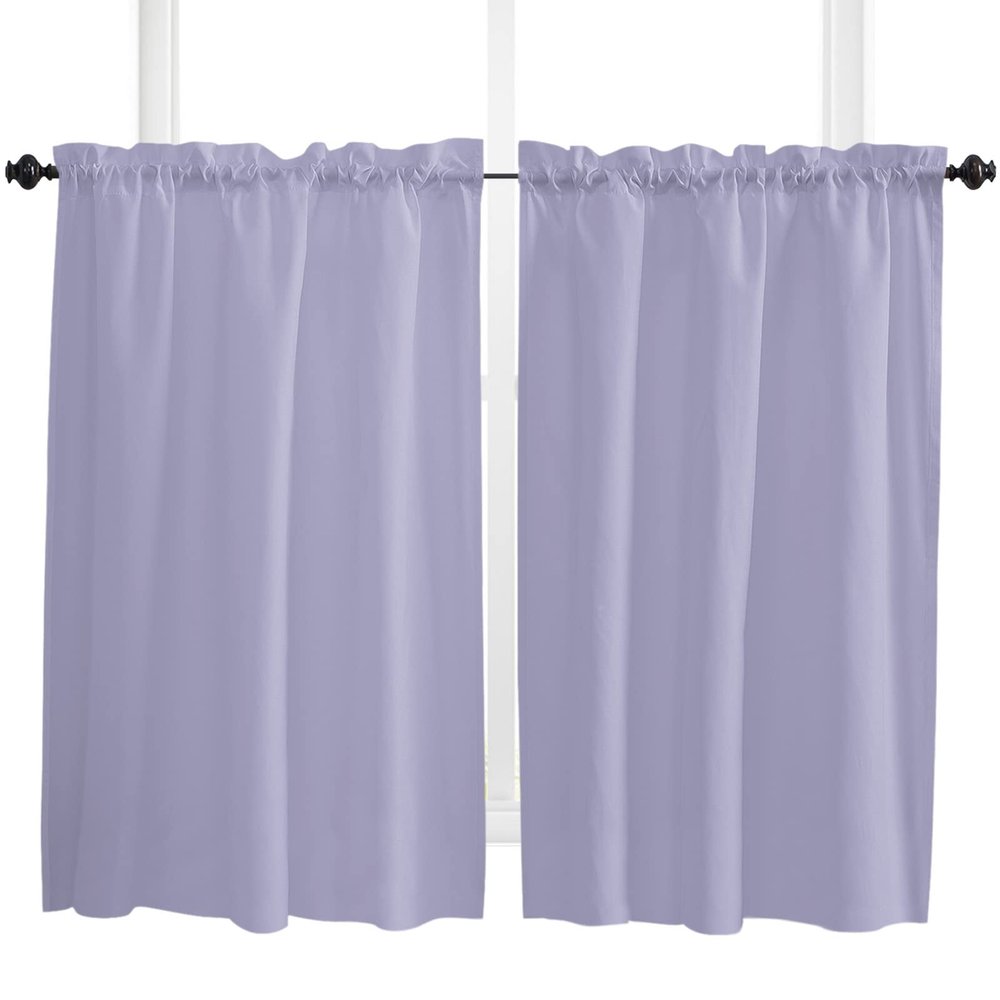 54 Inch Long Tier Curtains for Kitchen, Solid Color Medium Purple Bathroom Window Curtains Rod Pocket Short Curtains Window Treatment Tiers for Living Room Farmhouse 2 Panels