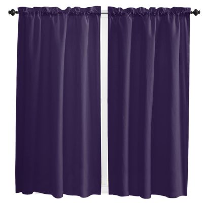 63 Inch Long Tier Curtains for Kitchen, Solid Color Dark Purple Bathroom Window Curtains Rod Pocket Short Curtains Window Treatment Tiers for Living Room Farmhouse 2 Panels