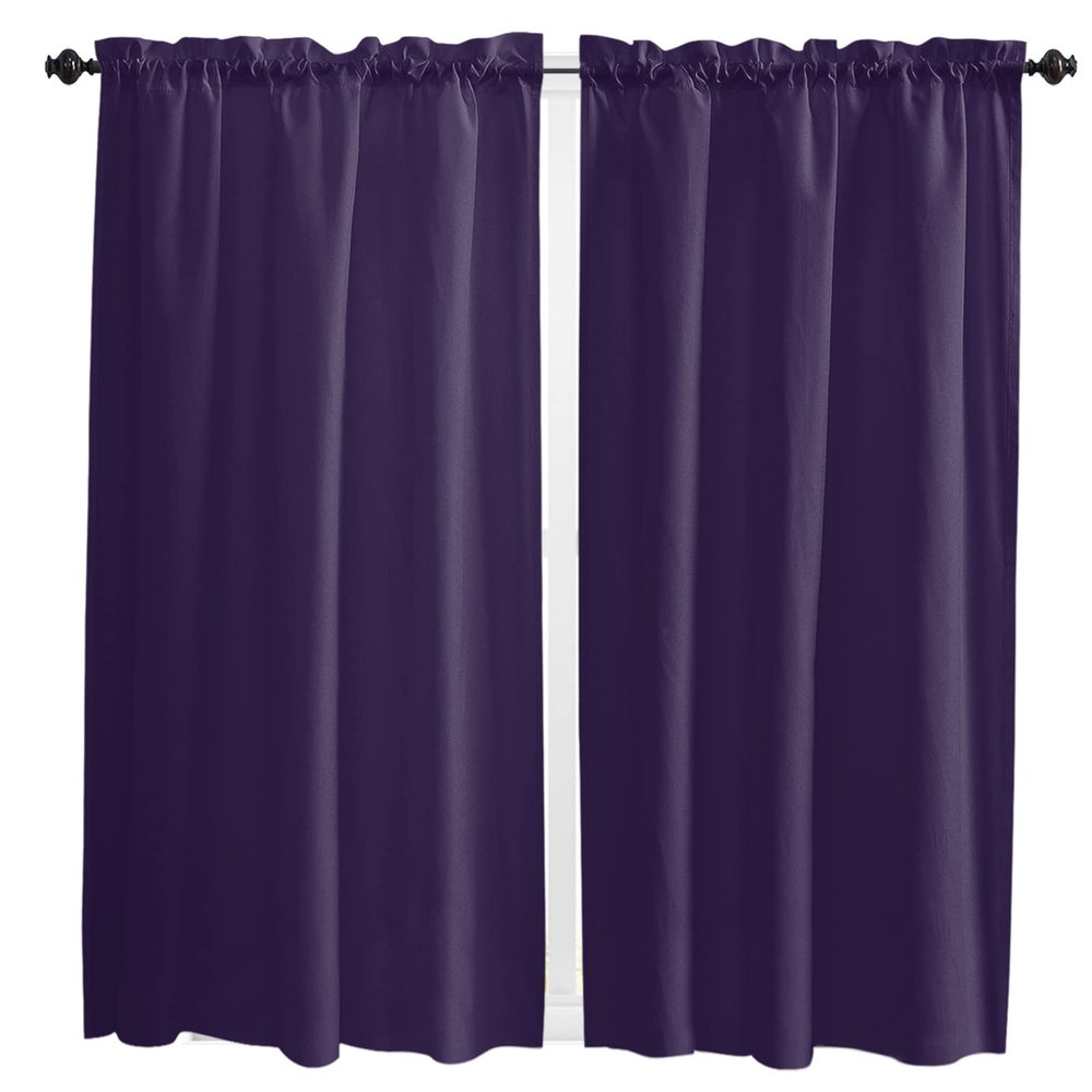 63 Inch Long Tier Curtains for Kitchen, Solid Color Dark Purple Bathroom Window Curtains Rod Pocket Short Curtains Window Treatment Tiers for Living Room Farmhouse 2 Panels