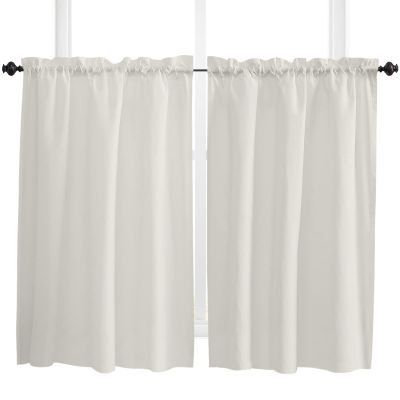 54 Inch Long Tier Curtains for Kitchen, Solid Color Beige Bathroom Window Curtains Rod Pocket Short Curtains Window Treatment Tiers for Living Room Farmhouse 2 Panels