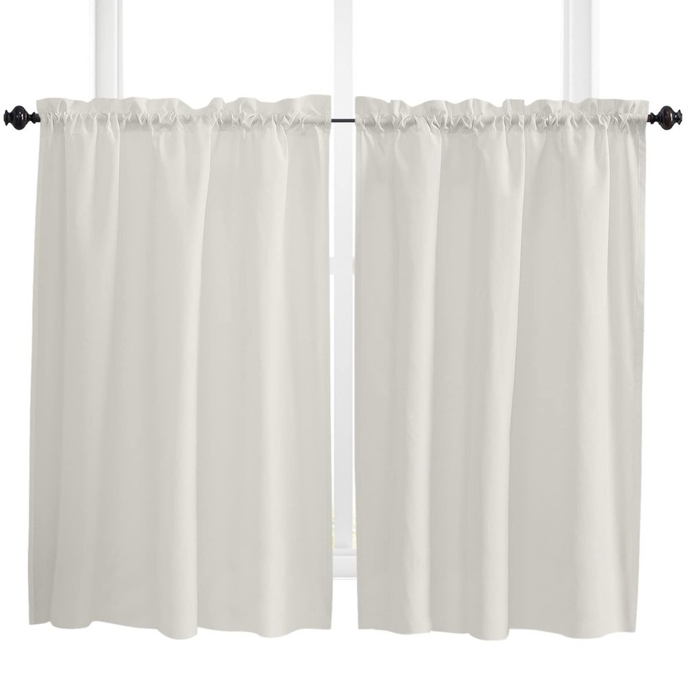 54 Inch Long Tier Curtains for Kitchen, Solid Color Beige Bathroom Window Curtains Rod Pocket Short Curtains Window Treatment Tiers for Living Room Farmhouse 2 Panels