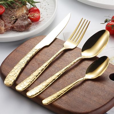 Gold Hammered Silverware Set for 4 Luxury Beautifully Hammered Handle Flatware Set 16 Pieces Elegant Tableware Set 18/10 Stainless Steel Cutlery Utensil Sets for Home Restaurant Dishwasher Safe