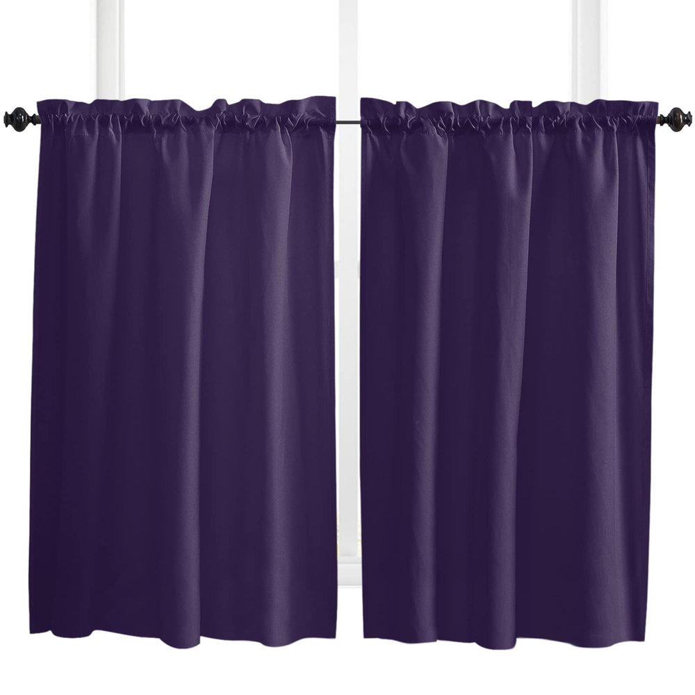 54 Inch Long Tier Curtains for Kitchen, Solid Color Dark Purple Bathroom Window Curtains Rod Pocket Short Curtains Window Treatment Tiers for Living Room Farmhouse 2 Panels