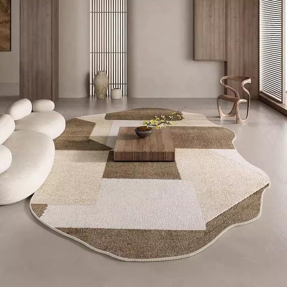 Irregular Shaped Modern Rug Boho Brown Beige Area Rug for Living Room Dining Bedroom Kitchen Art Deco Carpet Home Office Indoor Outdoor 5x8 Throw Rugs