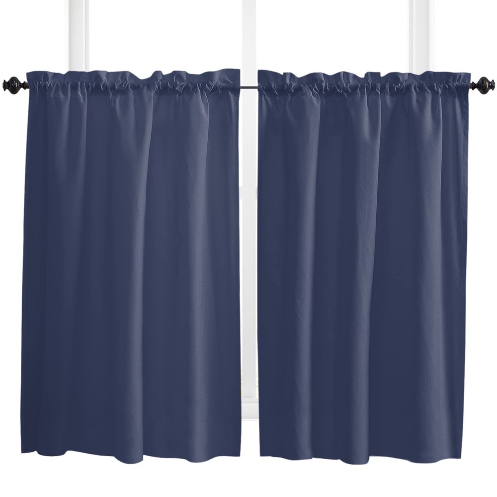 54 Inch Long Tier Curtains for Kitchen, Solid Color Blue Bathroom Window Curtains Rod Pocket Short Curtains Window Treatment Tiers for Living Room Farmhouse 2 Panels