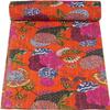 GDONLINE Indian Handmade Stitched Pure Cotton Fruit Print Kantha Quilt, Reversible Kantha Quilt, Home Dorm Decor Bedspread, Kantha Blanket Throw, (Orange, Twin 90" x 60") view 1