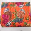 GDONLINE Indian Handmade Stitched Pure Cotton Fruit Print Kantha Quilt, Reversible Kantha Quilt, Home Dorm Decor Bedspread, Kantha Blanket Throw, (Orange, Twin 90" x 60") view 2