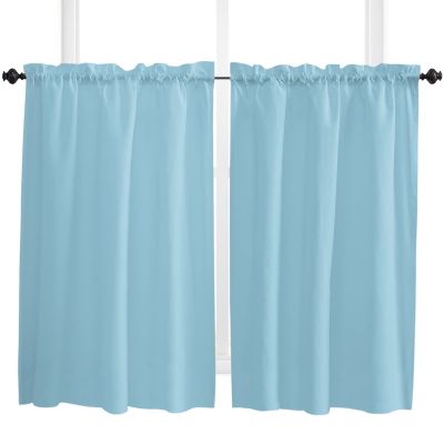 54 Inch Long Tier Curtains for Kitchen, Soild Color Sapphire Blue Bathroom Window Curtains Rod Pocket Short Curtains Window Treatment Tiers for Living Room Farmhouse 2 Panels