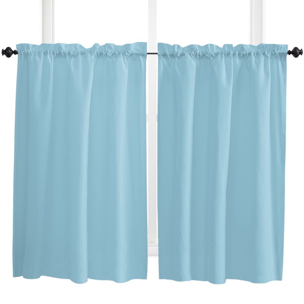54 Inch Long Tier Curtains for Kitchen, Soild Color Sapphire Blue Bathroom Window Curtains Rod Pocket Short Curtains Window Treatment Tiers for Living Room Farmhouse 2 Panels
