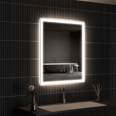 APRILSOUL 24x32 Inch LED Mirror for Bathroom, Led Vanity Mirror with Front and Backlit, 3 Color Lights, Memory Function, Anti-Fog and Dimmable Light (Horizontal/Vertical)